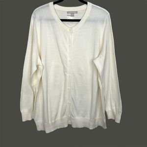 Woman Within Cardigan Sweater Plus Size 1X Perfect Long Sleeve Ivory White
